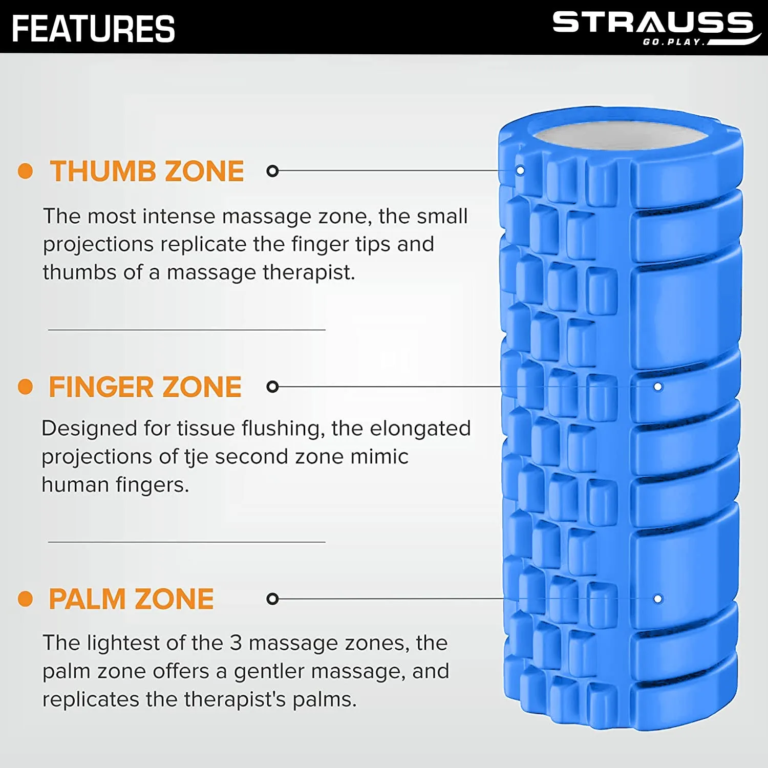 Strauss ST-1441 Grid Foam Roller (Black), 33 CM and Dual Yoga Massage Ball, (Blue)