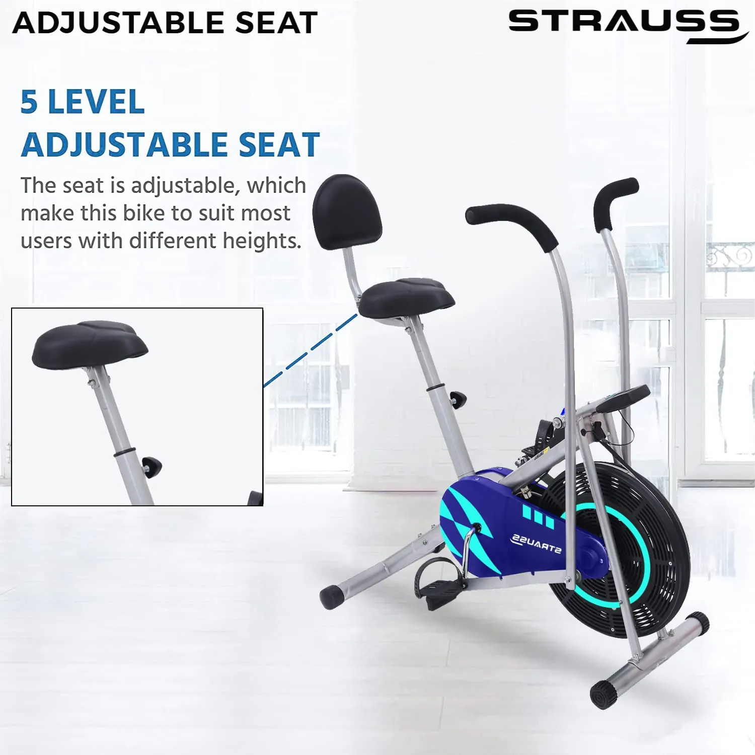 Strauss Stayfit-(BS) Exercise Bike with Back Support |Moving or Stationary Handle |Adjustable Resistance With Cushioned Seat and LCD Monitor |Exercise Equipment For Home Gym (Max Weight: 120Kg), Green