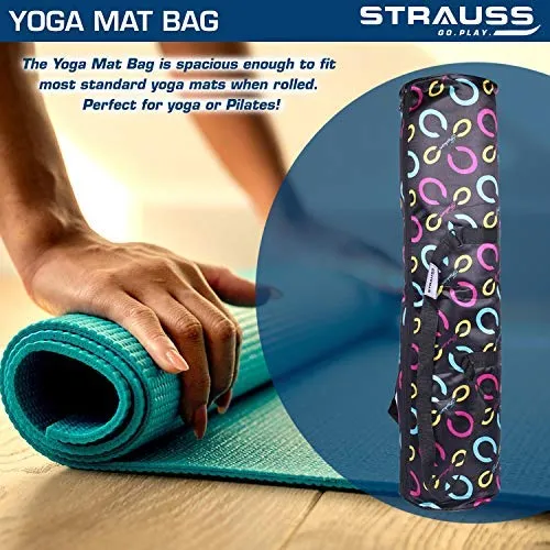 Strauss TPE Eco Friendly Dual Layer Yoga Mat, 6mm (Blue) and Yoga Mat Bag,Floral (Full Zip)