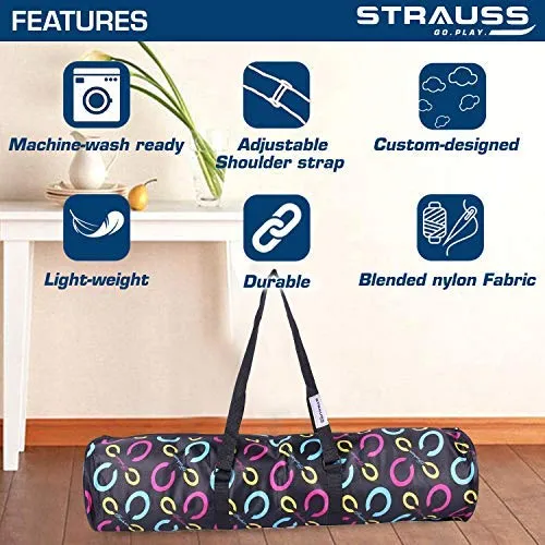 Strauss TPE Eco Friendly Dual Layer Yoga Mat, 6mm (Blue) and Yoga Mat Bag,Floral (Full Zip)