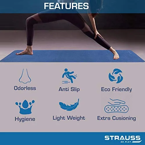 Strauss TPE Eco Friendly Dual Layer Yoga Mat, 6mm (Blue) and Yoga Mat Bag,Floral (Full Zip)