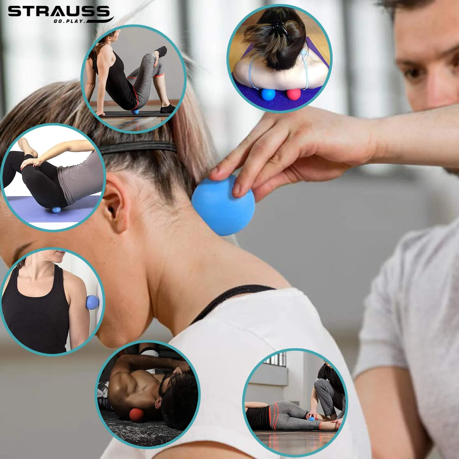 Strauss Yoga Massage Ball | Deep Tissue Massage, Trigger Point Therapy, Muscle Knots | High-Density Roller & Acupressure Ball for Pain Relief, (Blue)