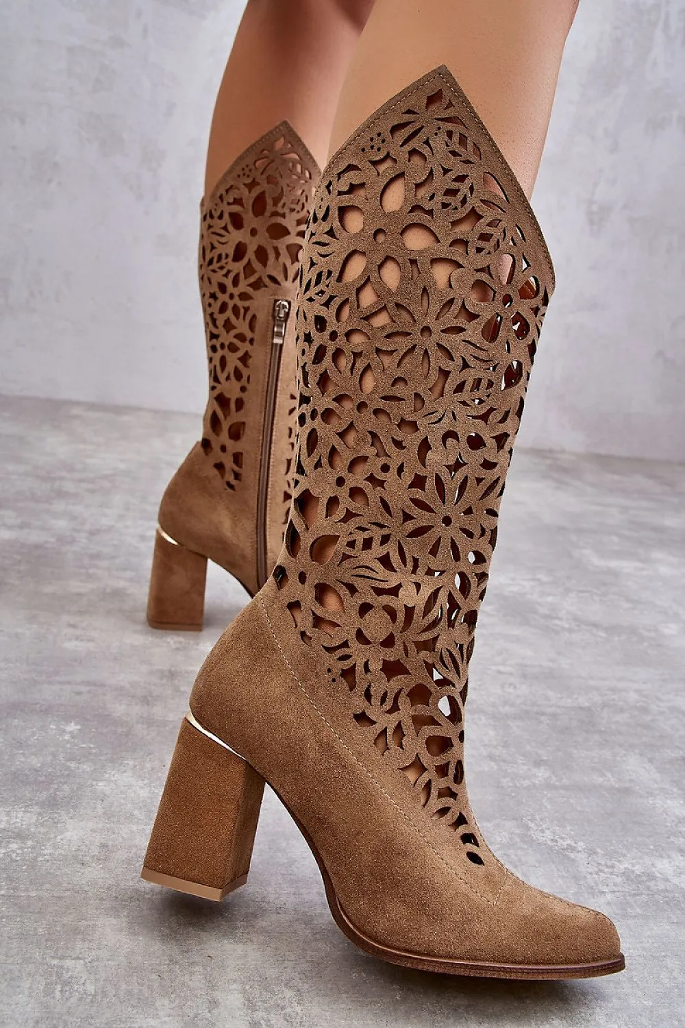 TEEK - Suede Openwork Knee-High Boots