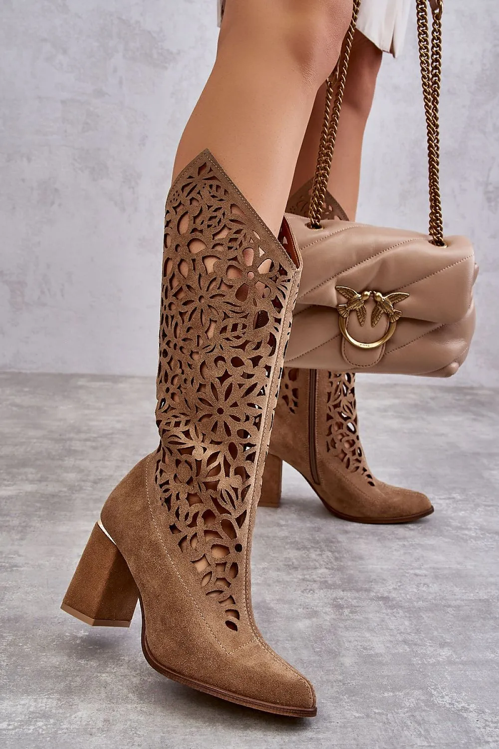 TEEK - Suede Openwork Knee-High Boots