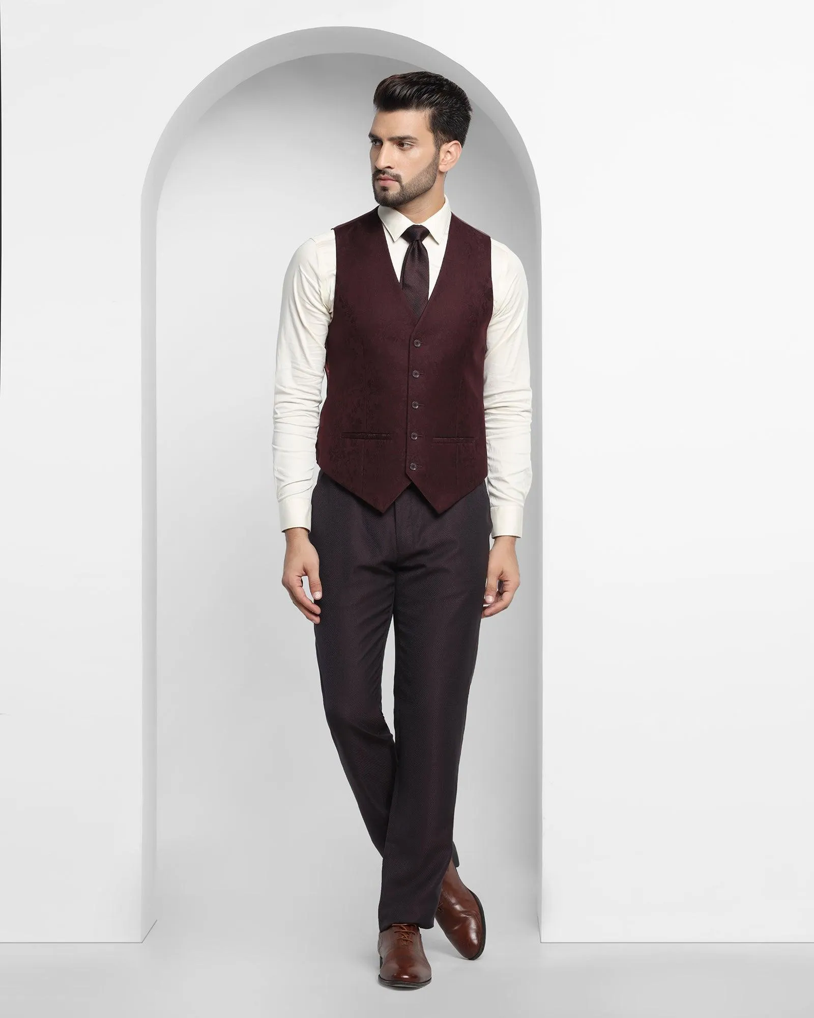 Tuxedo Three Piece Wine Textured Formal Suit - Fiesta