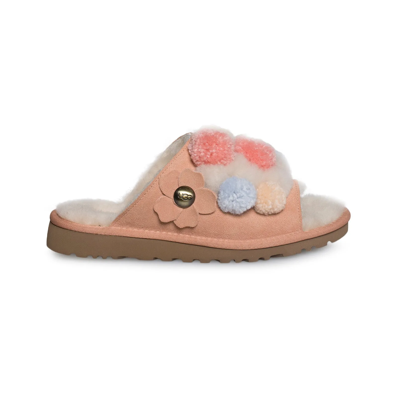 UGG Clio Pom Pom Slide Suntan Slippers - Women's