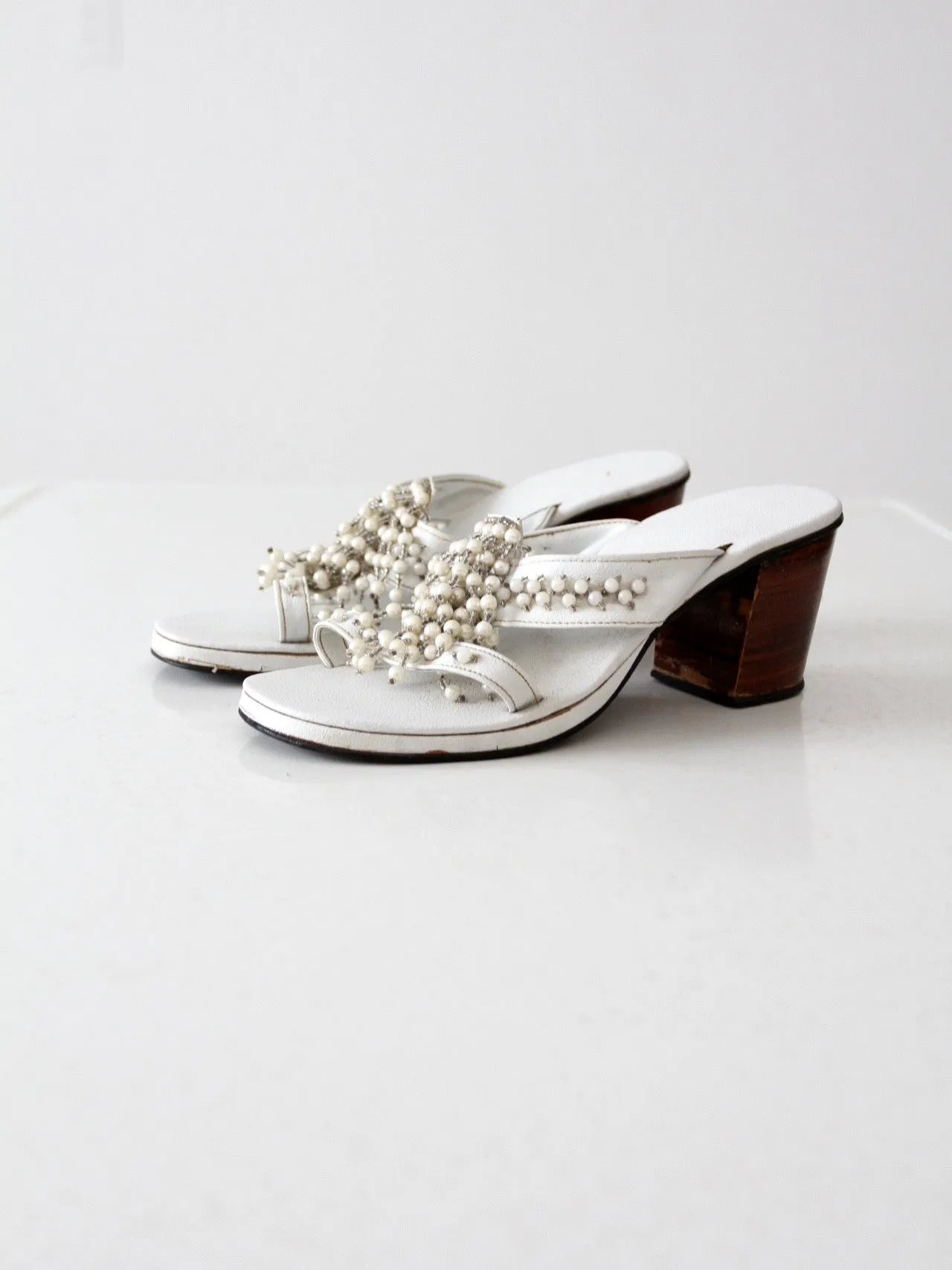 vintage chunky heel beaded sandals, size 7.5