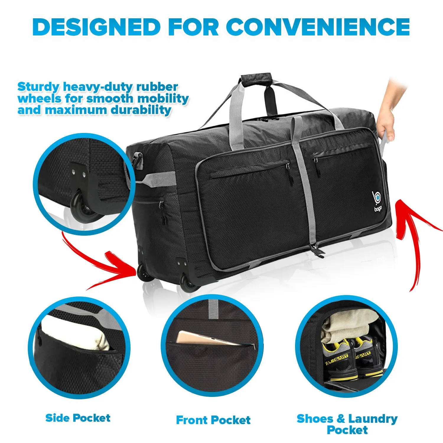 Wheeled Duffle Bag Luggage - 100L Large Rolling Duffel Bag 30 inch Folding Duffle Bag