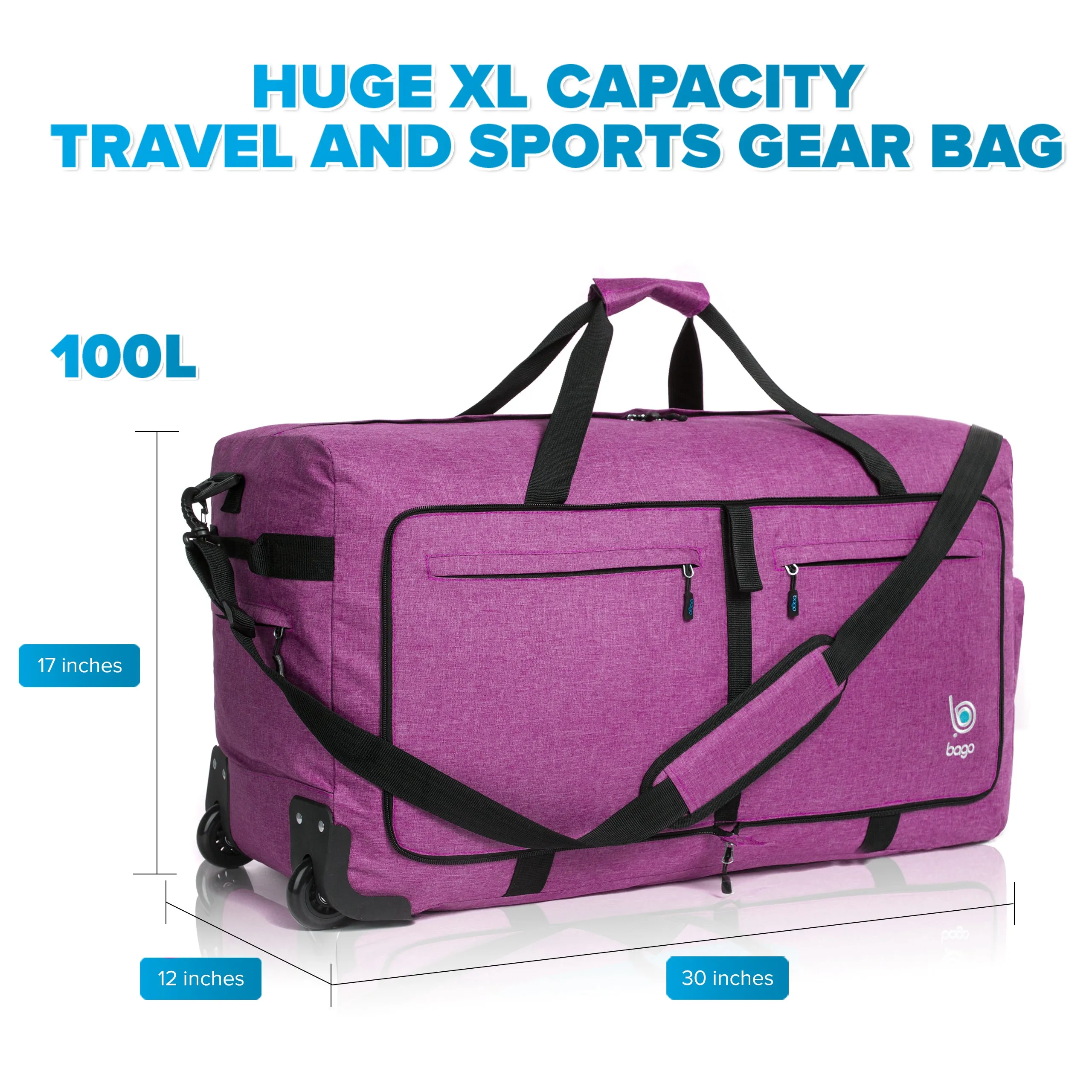 Wheeled Duffle Bag Luggage - 100L Large Rolling Duffel Bag 30 inch Folding Duffle Bag