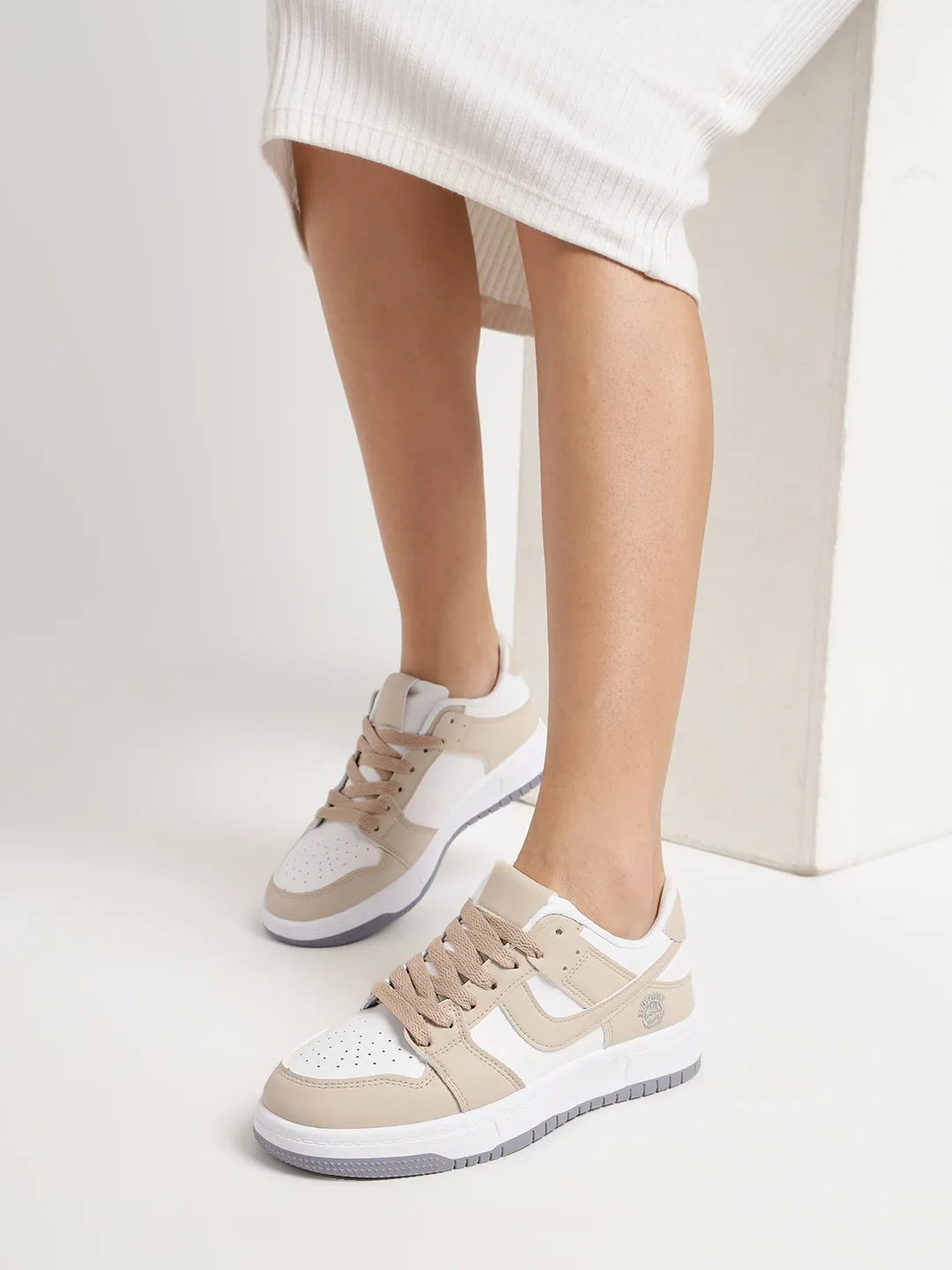 White Camel PU Stylish Lace-Up Sneakers (TC-RS3694-WHTCAM)