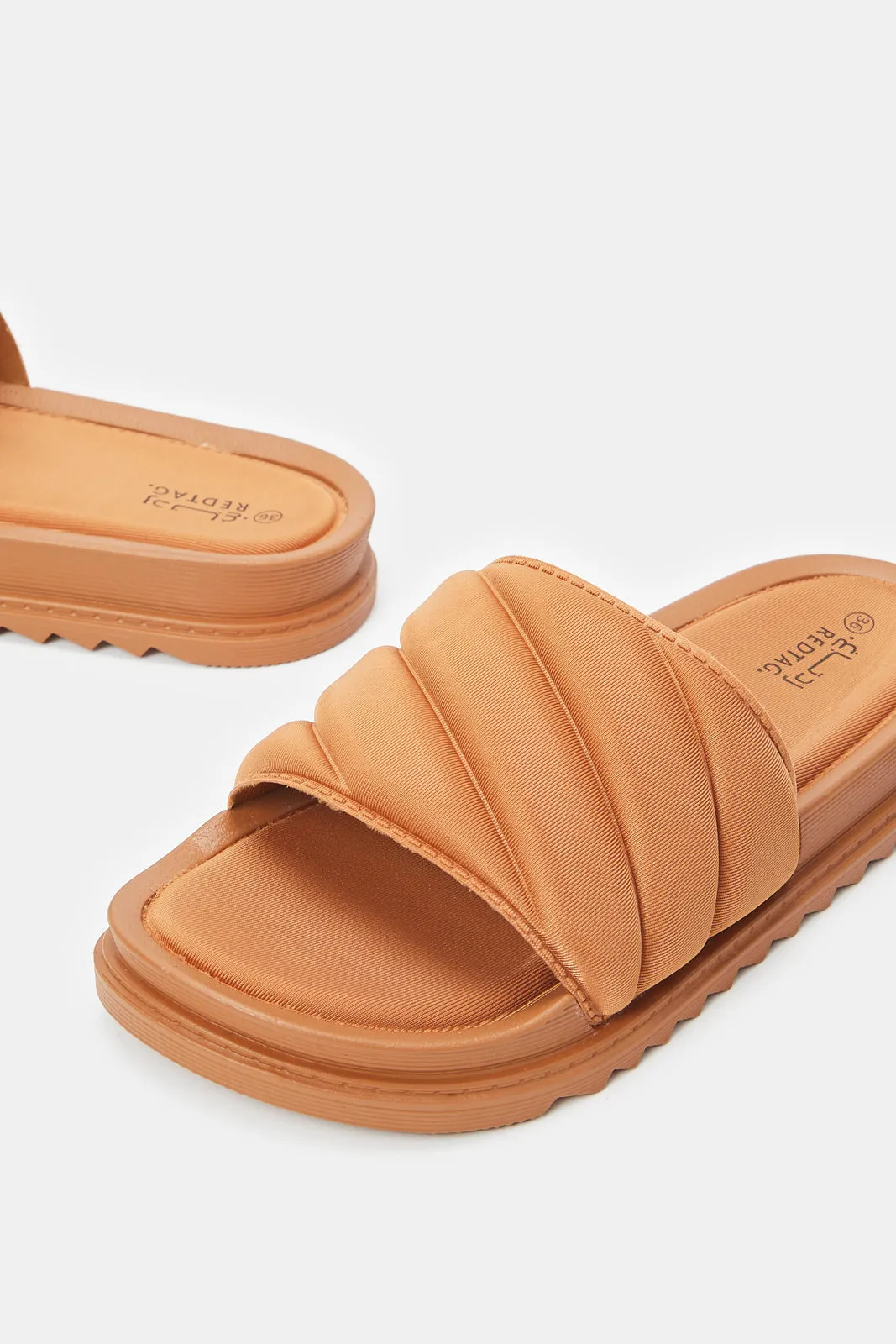 Women Brown Embossed Slide