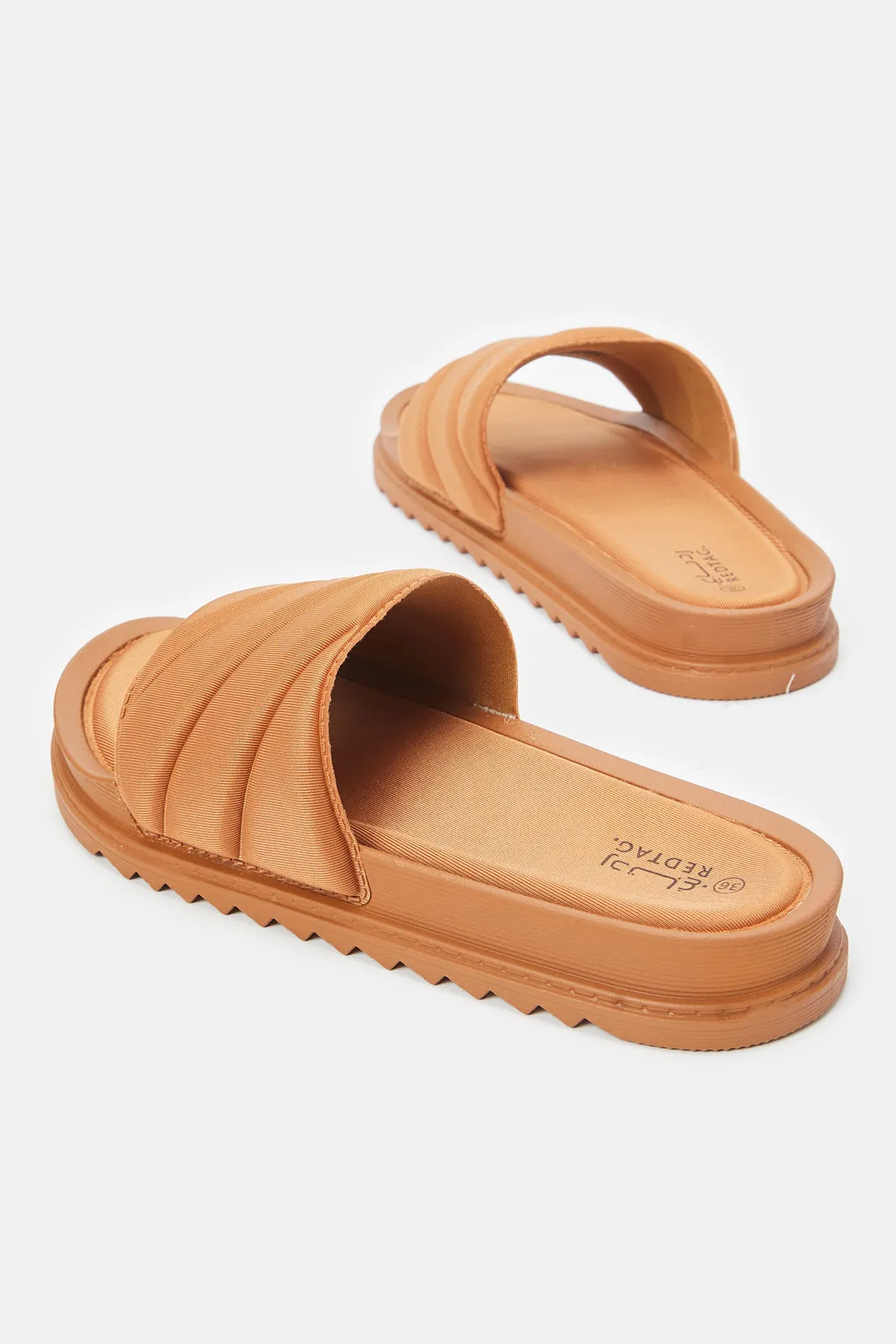 Women Brown Embossed Slide