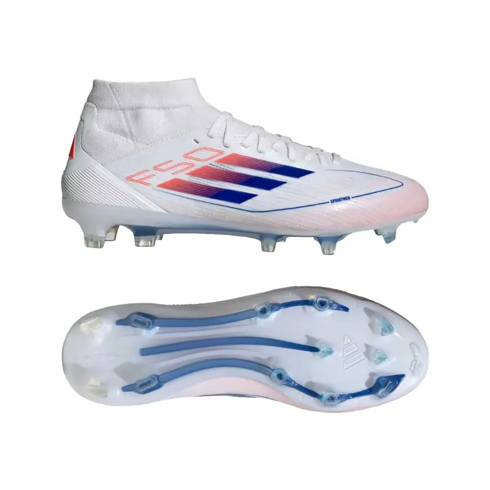 Women's F50 Pro Mid FG Soccer Cleats - Cloud White / Lucid Blue / Solar Red - Regular (B)