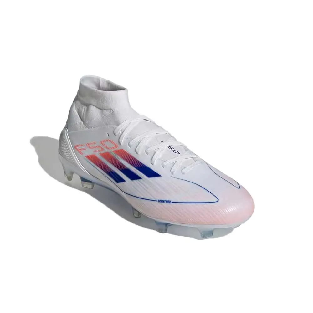 Women's F50 Pro Mid FG Soccer Cleats - Cloud White / Lucid Blue / Solar Red - Regular (B)