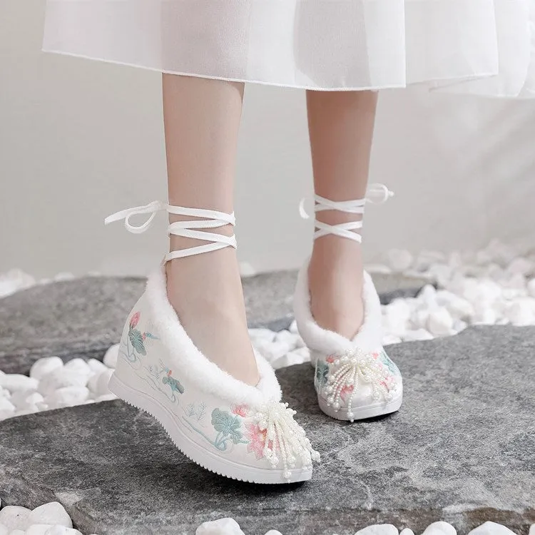 Women's Han Chinese Clothing Invisible Elevated Embroidered Antique Cloth Ancient Canvas Shoes